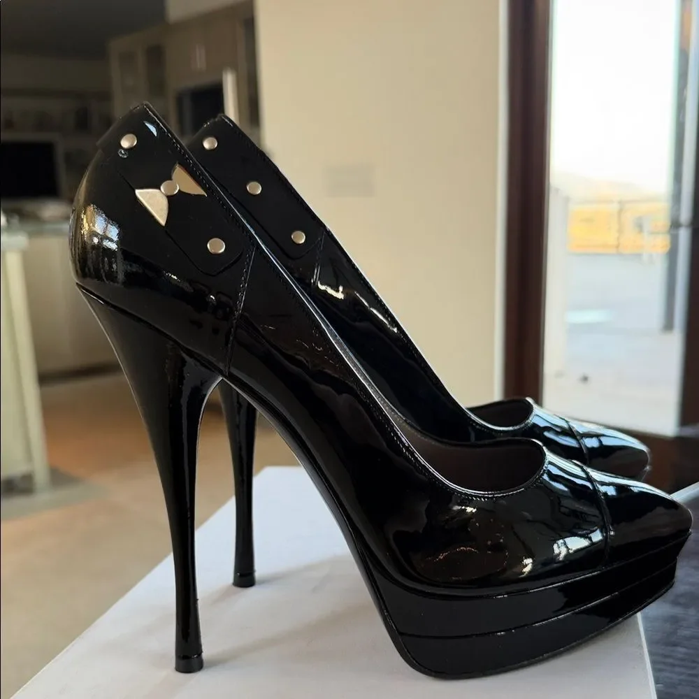 Versace Black Patent Leather High Heels 41